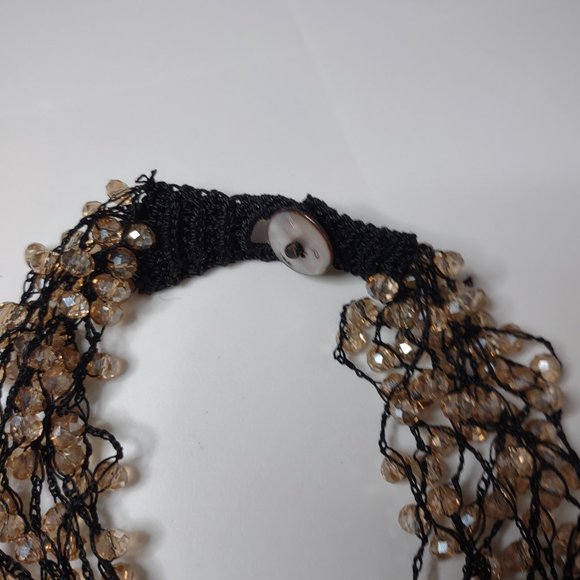 Very Pretty 19 Inch Black Fabric And Orangish Glass Bead Necklace - Picture 7 of 12